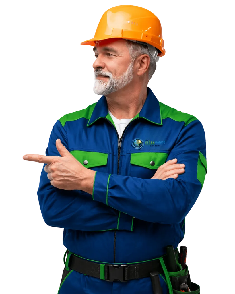 Clean Power Experts technician in branded uniform and hard hat