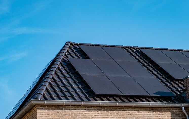 Black-on-black solar panels installed flush on a modern roof