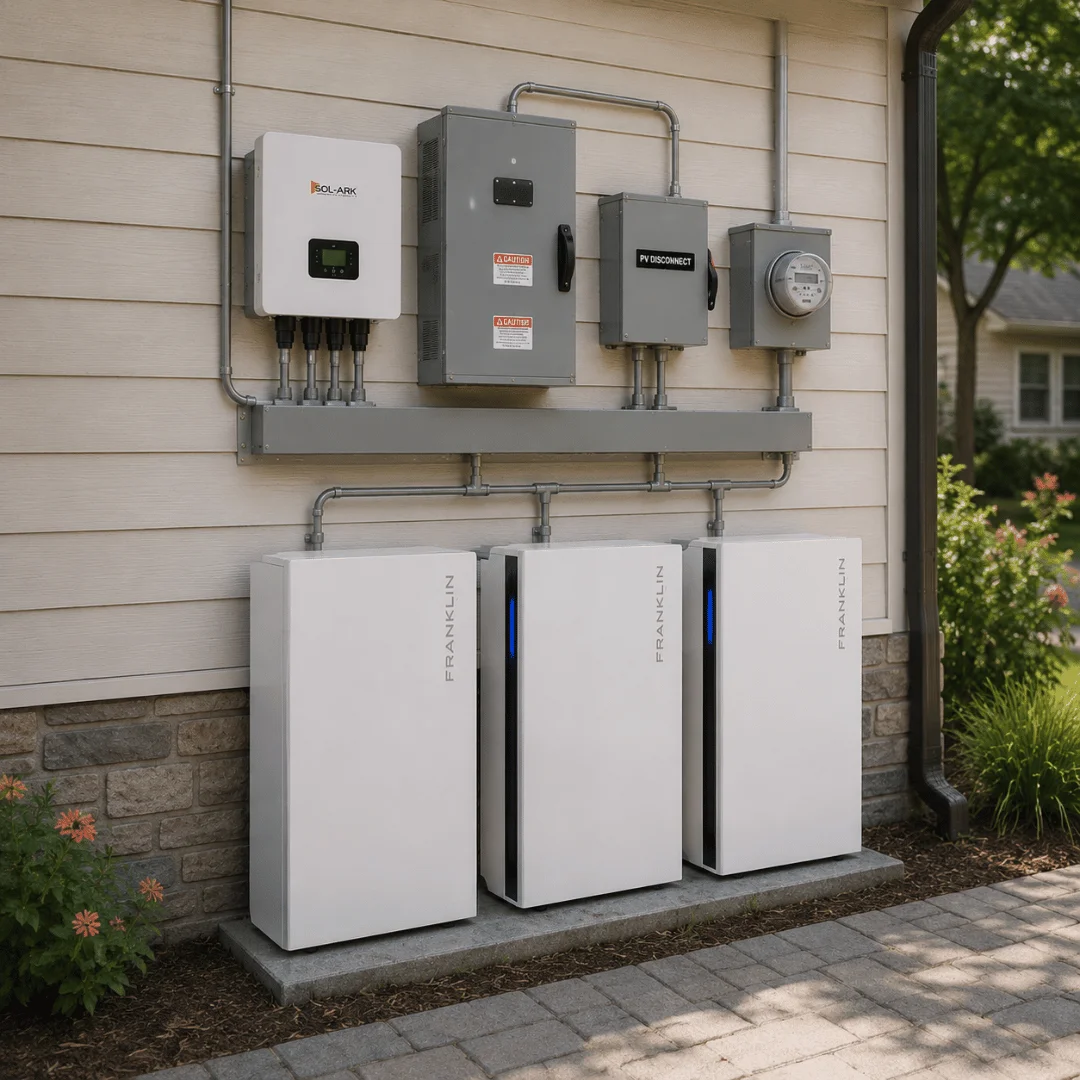 Franklin home and business battery storage system mounted on an exterior wall
